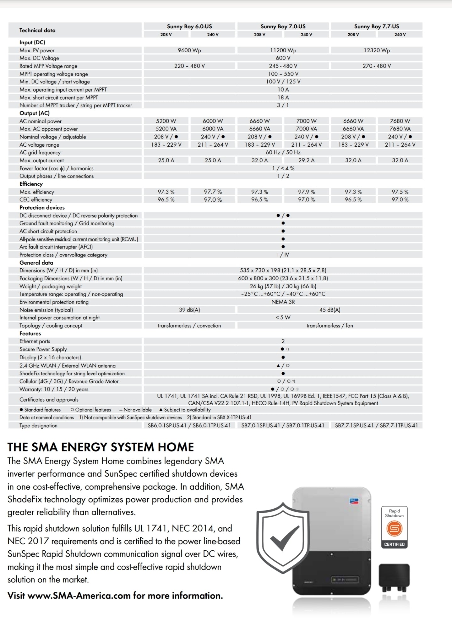 SMA US 40-6.0Kwh Grid tied single phase solar Inverter